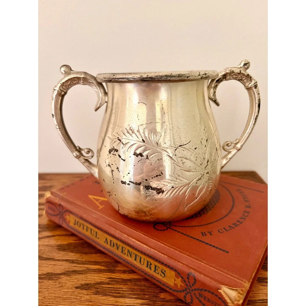 Antique Union Silver Plate Co Double Handle Sugar Bowl Etched Floral Metalware